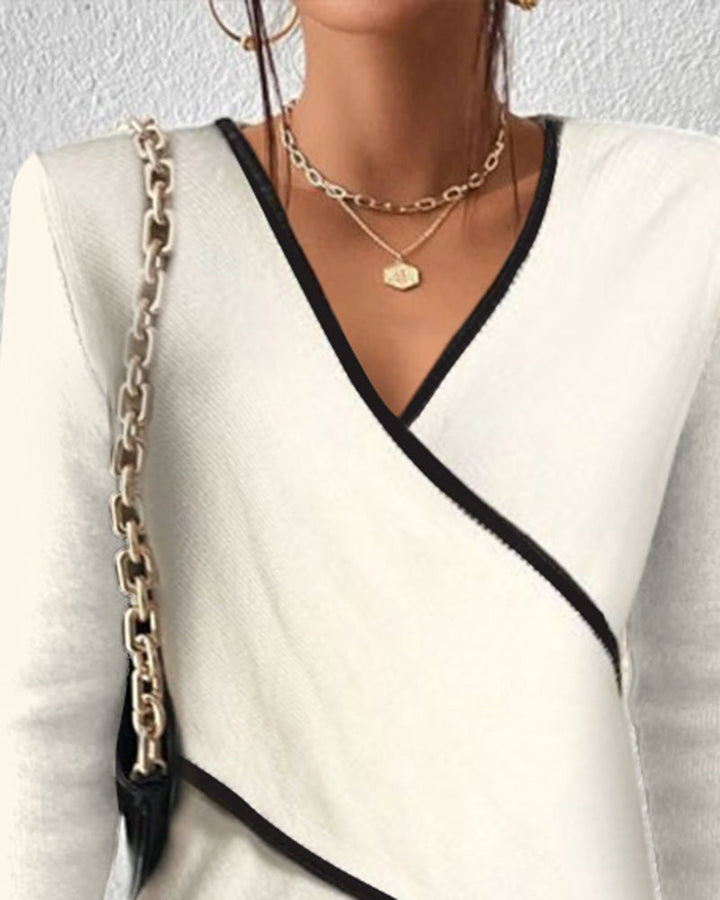 Crossed sweater with contrasting border for women