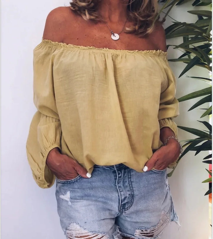 Women's Off Shoulder Blouse with Elegant Balloon Sleeves, view 6 - Elena Harper