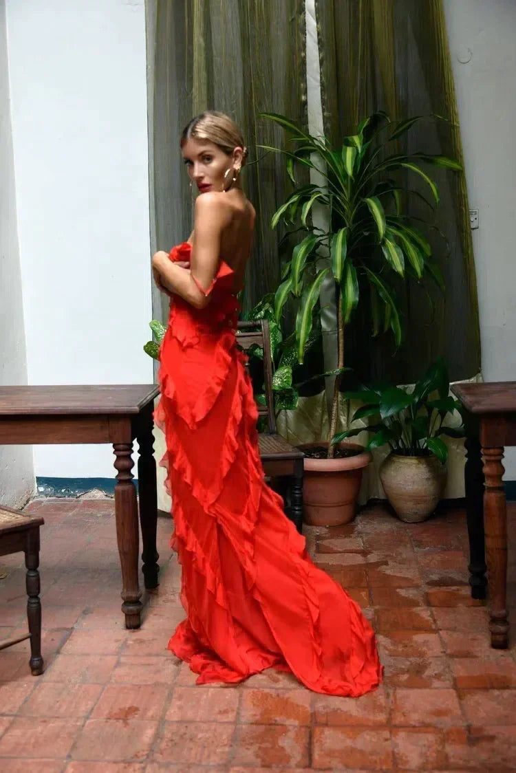 Sara Ruffled Maxi Dress, view 4 - Elena Harper