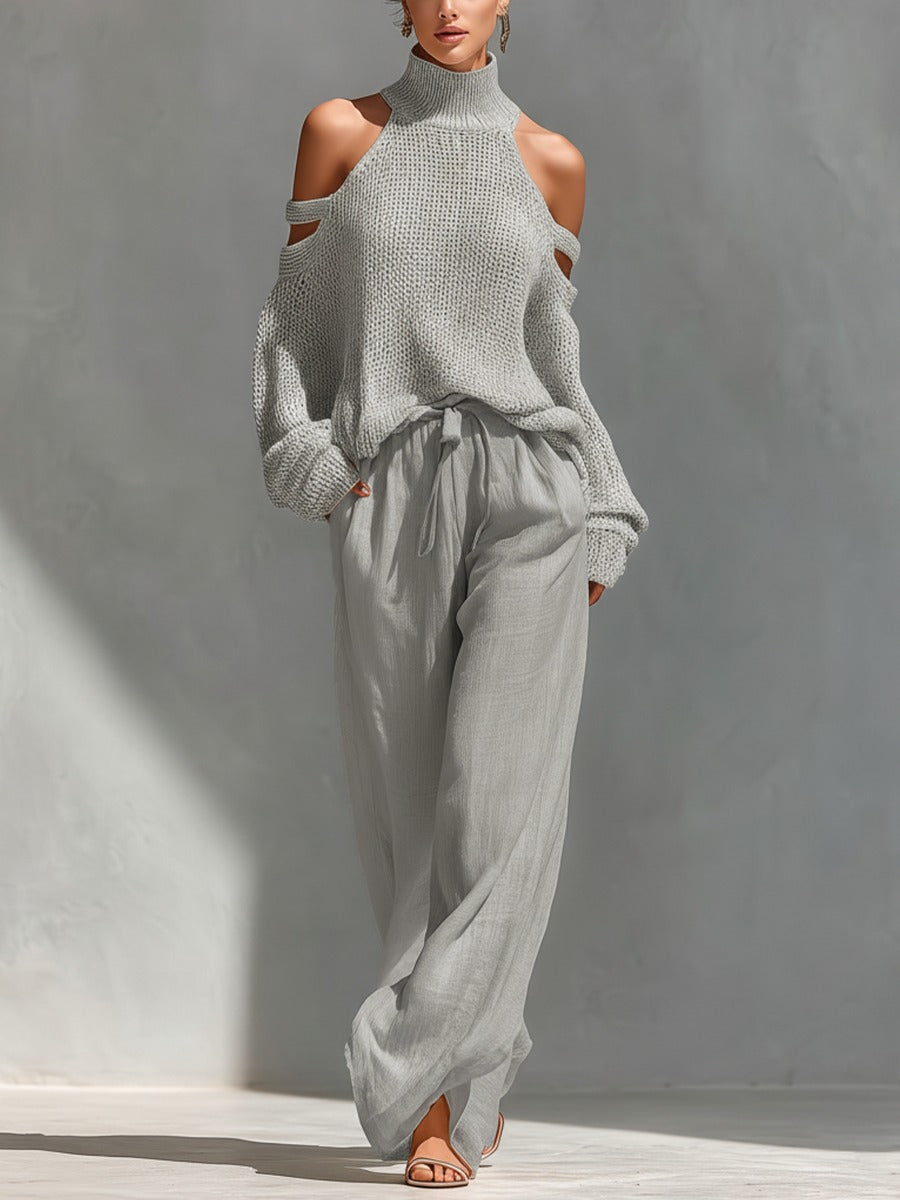 Hamilla Two-Piece Set with Knit Sweater and Linen Pants, view 2 - Elena Harper