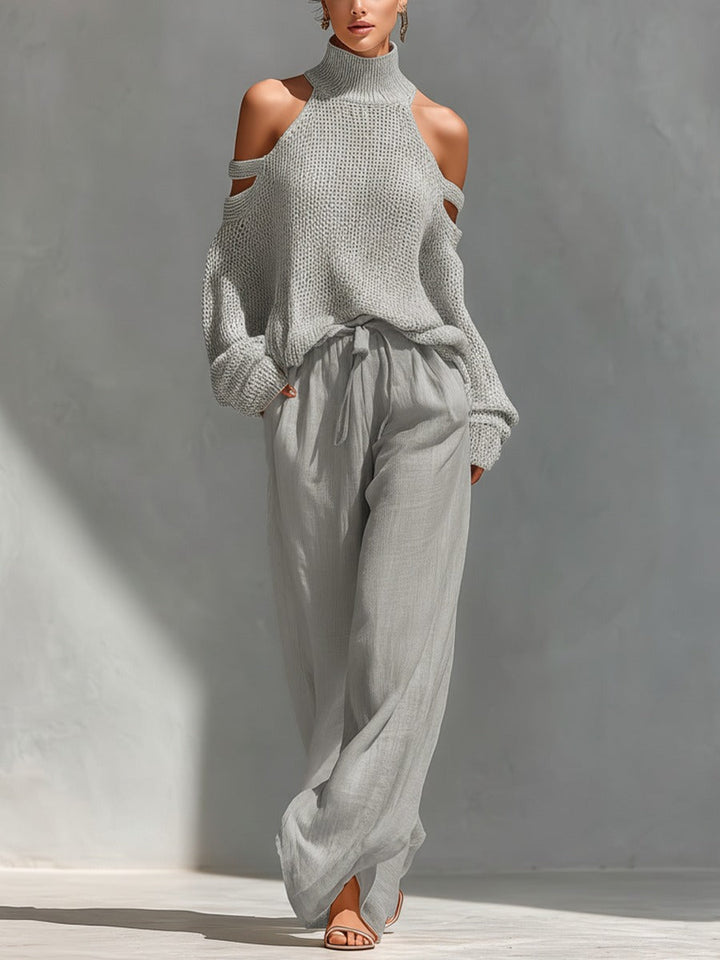 Hamilla Two-Piece Set with Knit Sweater and Linen Pants, view 2 - Elena Harper