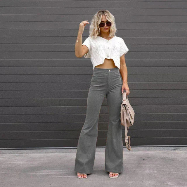 Ladies High-Waist Flared Pants – High-Waisted, Long Pants with Flared Legs