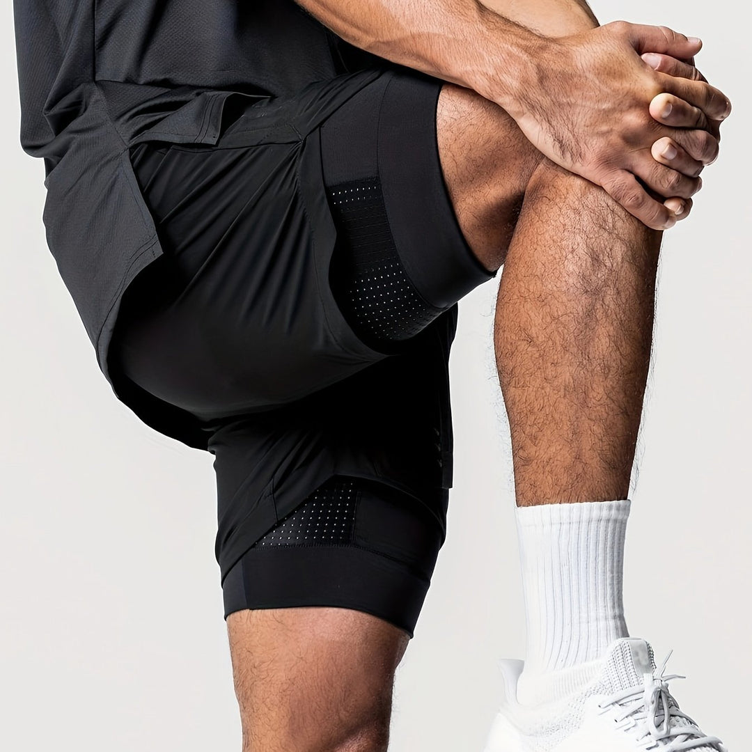 Men's Montarello 2-in-1 Sports Shorts with Compression Liner and Zipper Pocket