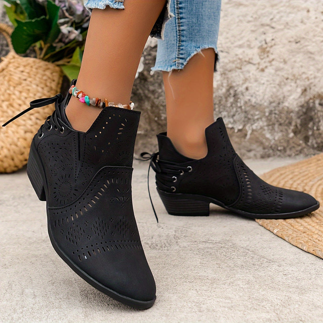 Isabelle - Elegant Western Cut-Out Ankle Boots