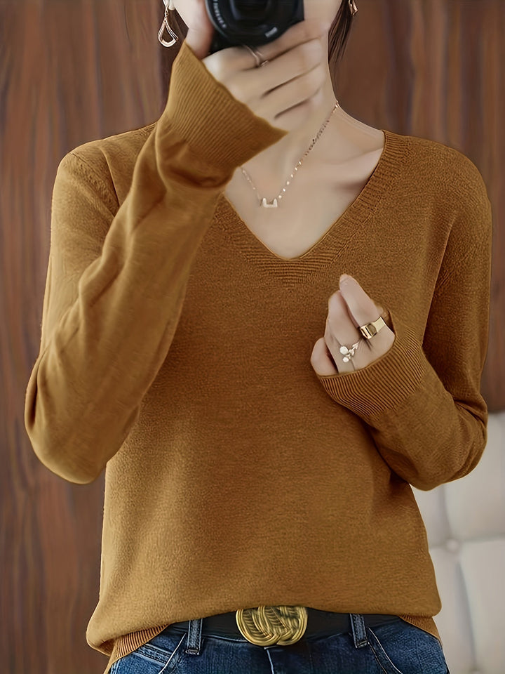 Selene Soft V-Neck Sweater, view 5 - Elena Harper