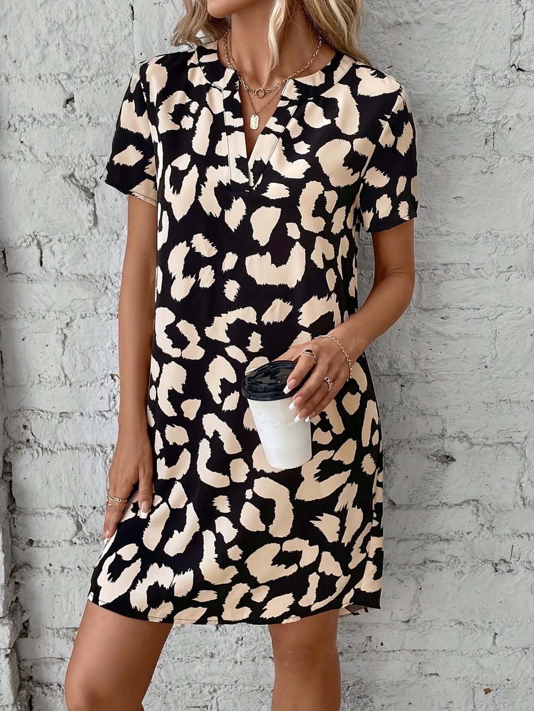 Leopard Print V-Neck Dress, view 10 - Elena Harper