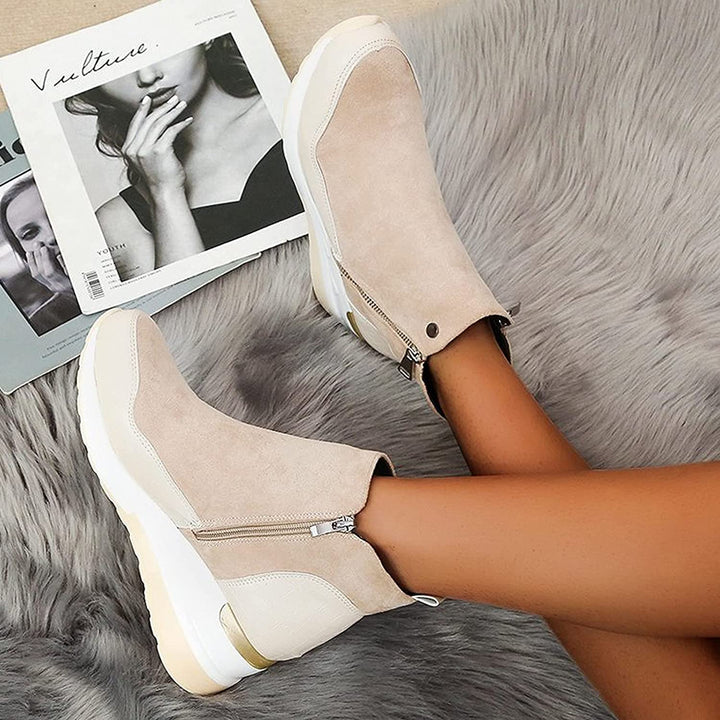 Women's Waterproof Ankle Boots with Wedge Heel and Double Zipper, view 8 - Elena Harper