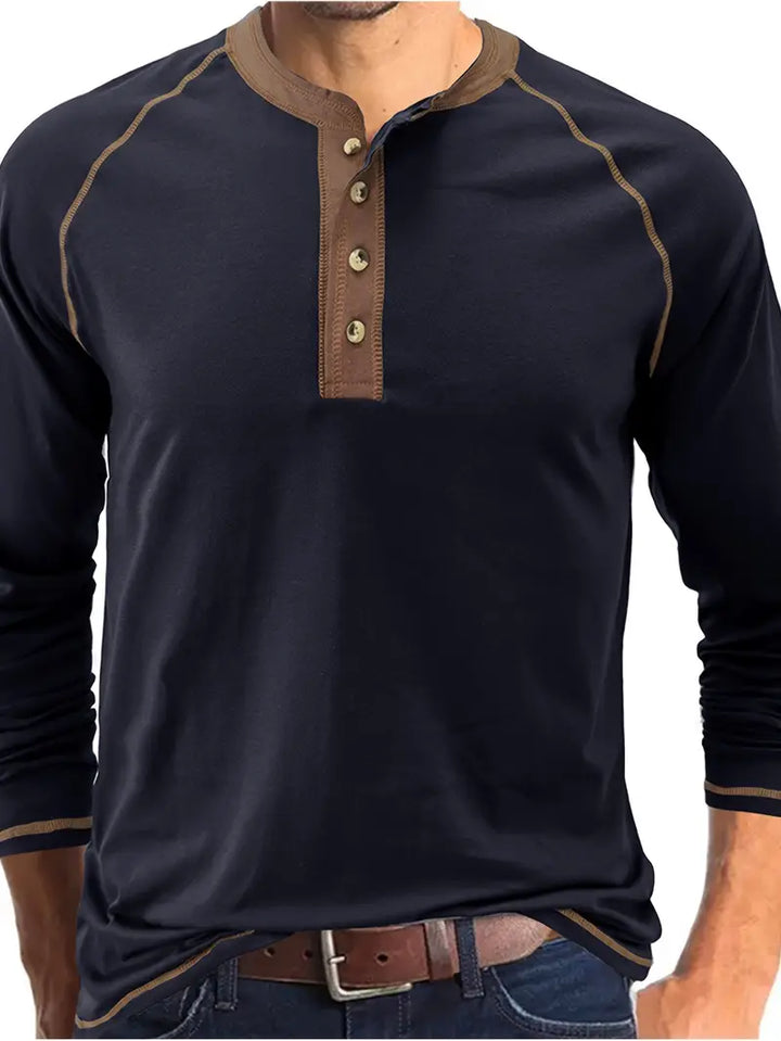 Simone Elegant Cotton Henley, view 3 - Elena Harper