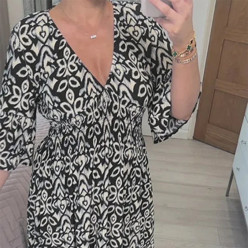 Hazel Geometric Flare Midi Dress - Elena Harper