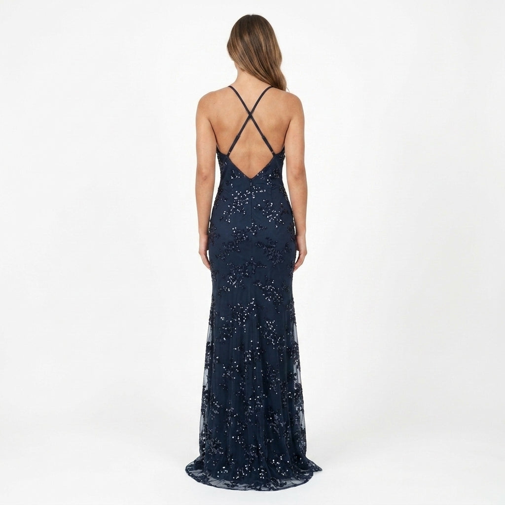 Blue Sequin Maxi Dress Wedding Guest