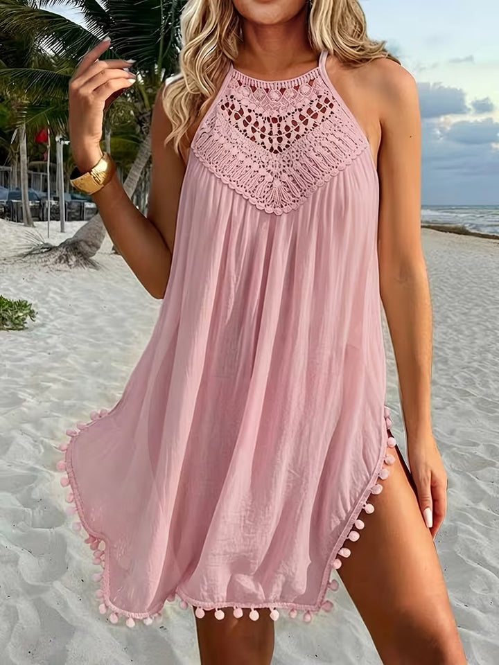 Shiena Elegant Crocheted Halter Dress Made of Lace, view 7 - Elena Harper