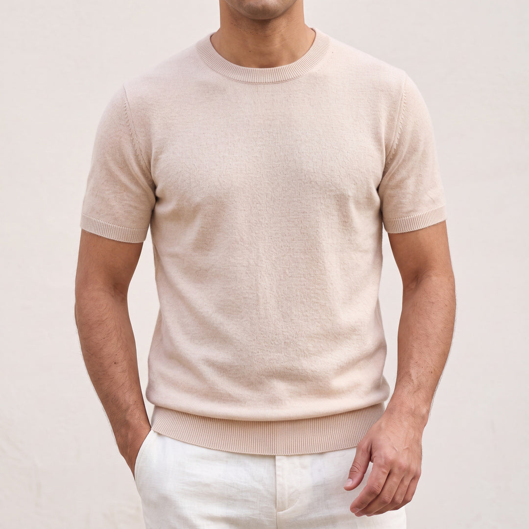 100% CASHMERE CLASSIC CREWNECK T-SHIRT.