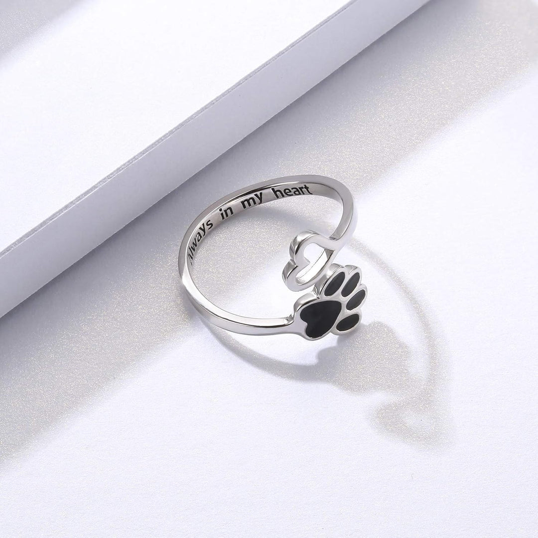 Handcrafted Paw & Heart Ring – Adjustable 925 Sterling Silver