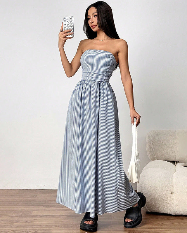 Summer Maxi Dress for Women Strapless with Pockets