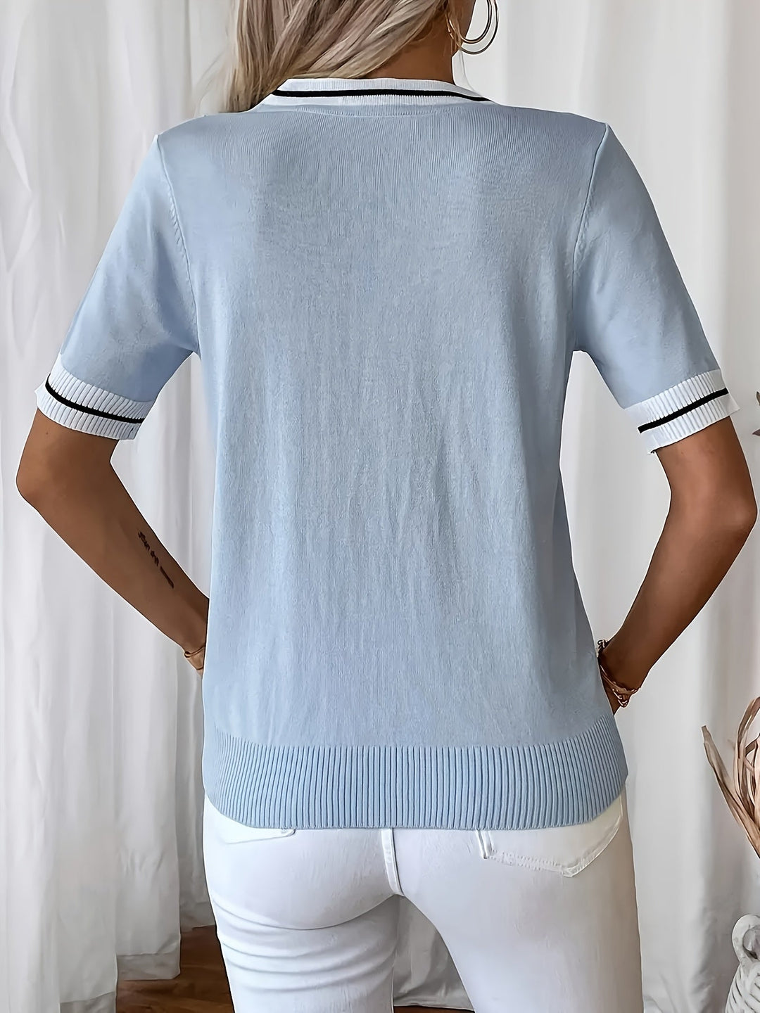 Rosabel Contrast-Trim V-Neck Jumper, view 4 - Elena Harper