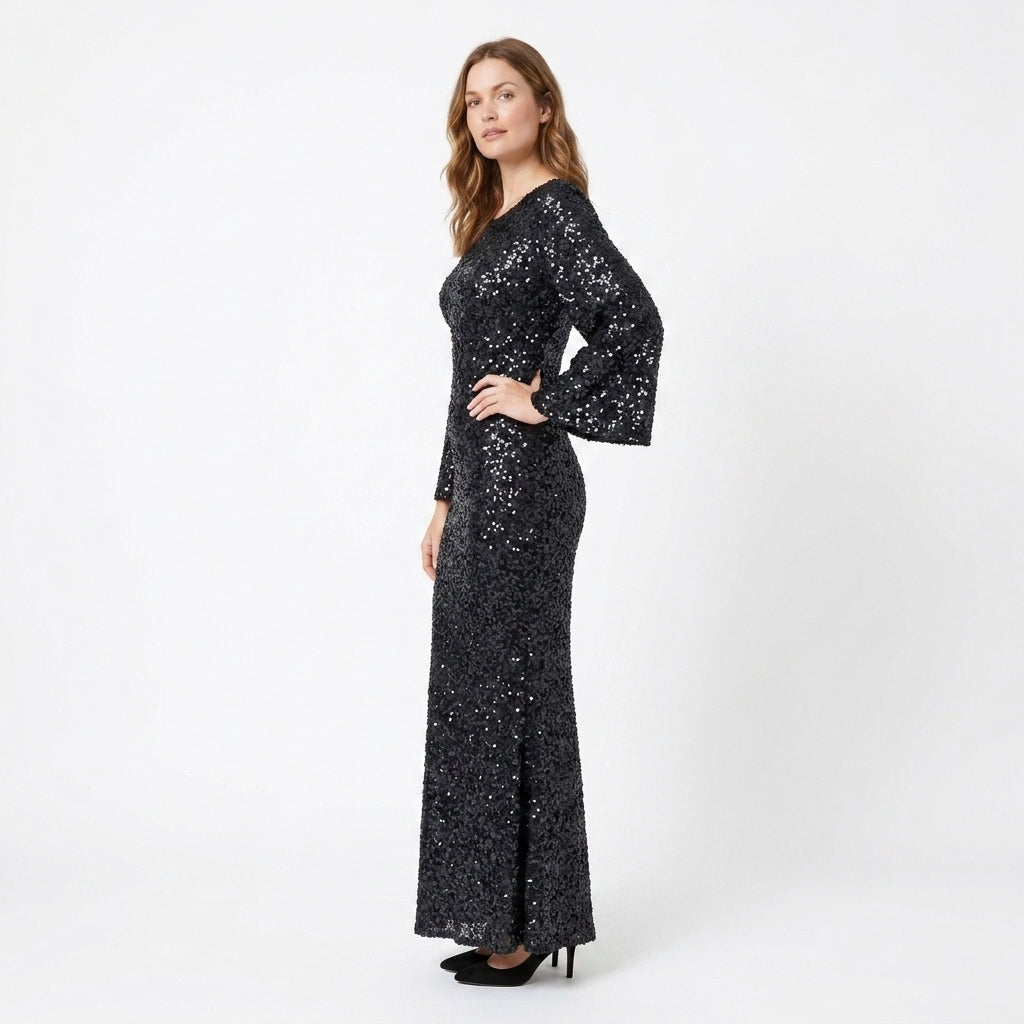 Black Sequin Mermaid Maxi Dress