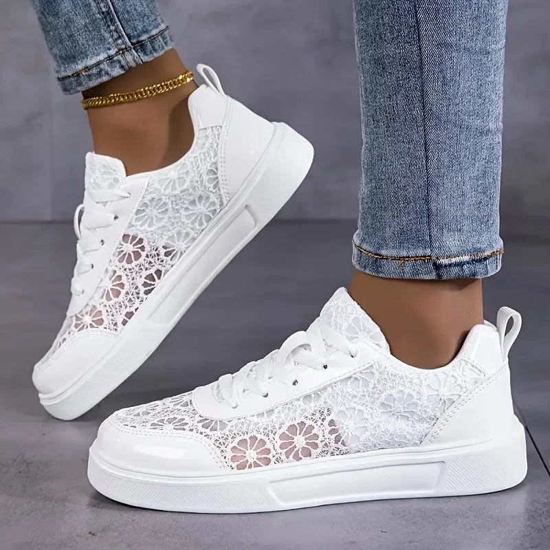 Liena Sneaker with Lacing and Floral Pattern, view 3 - Elena Harper