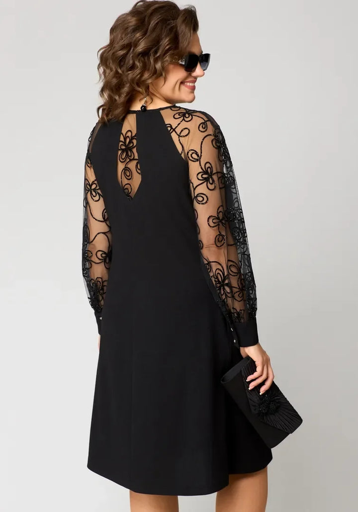 Elara Lace Sleeve Dress, view 6 - Elena Harper