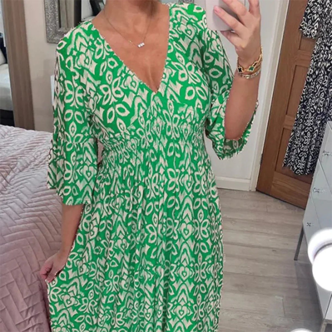 Hazel Geometric Flare Midi Dress - Elena Harper