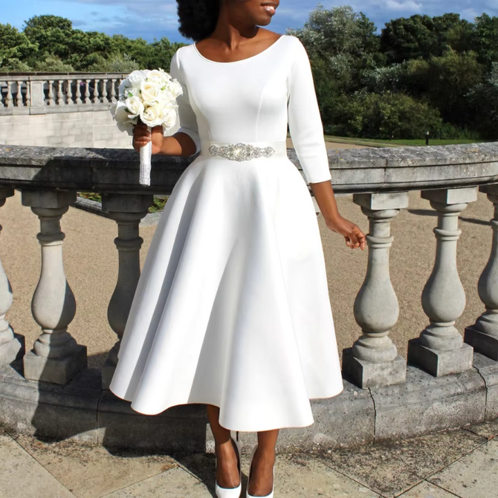 Felicia | Women's Simple Midi Dress with Round Neck