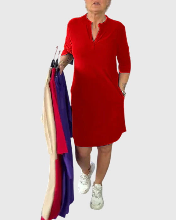 Katherine™  |  Solid V-neck Dress