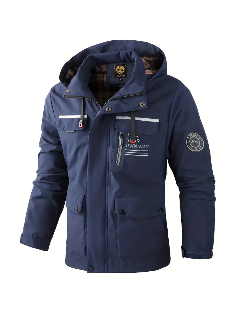 Men's Waterproof Winter Jacket with Hood and Lined Interior