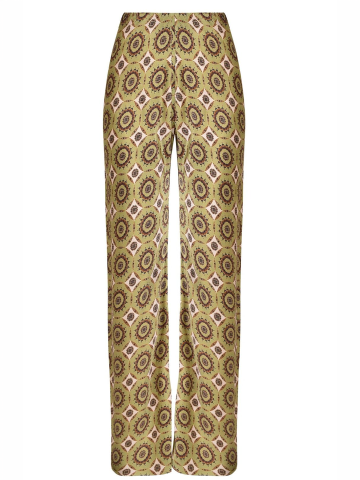Printed Satin Bias-Cut Flare Pants