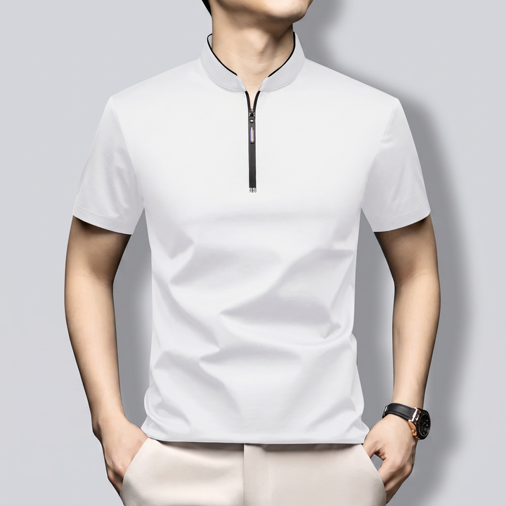 Emilian Modern Men's Cotton Polo Shirt with Half-Zip, view 4 - Elena Harper