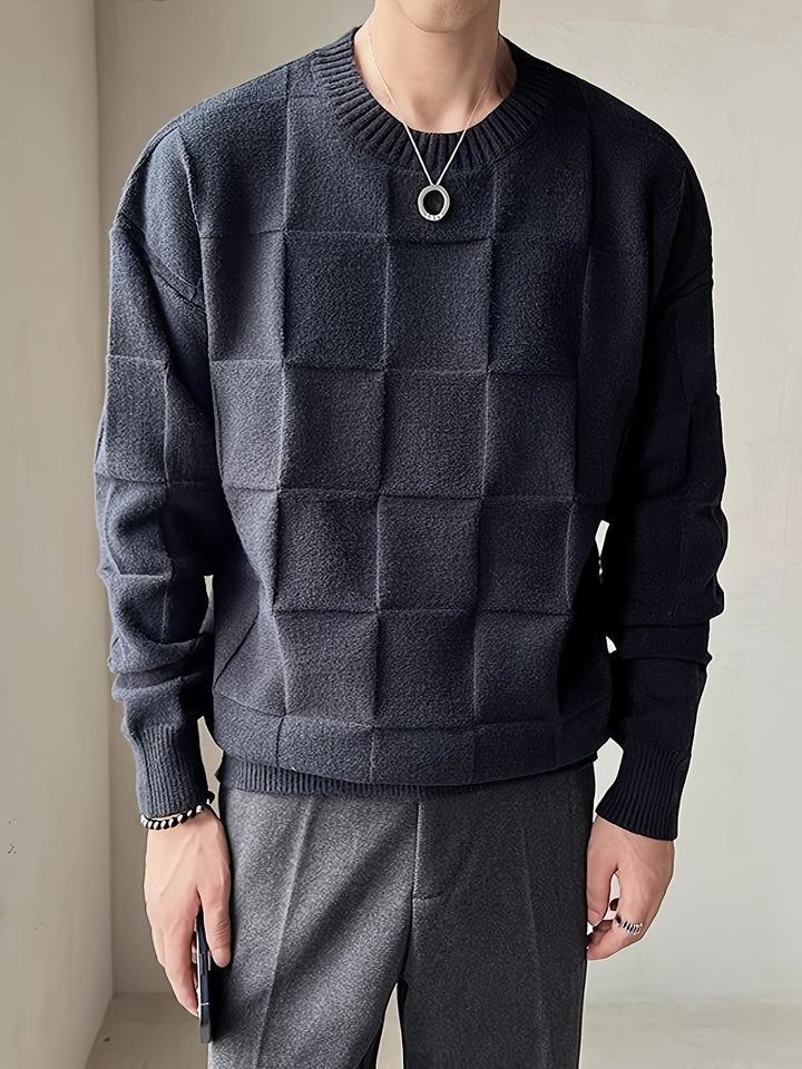 Sullivan Textured Check Crewneck Sweater, view 10 - Elena Harper
