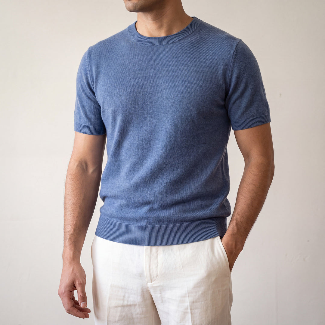 100% CASHMERE CLASSIC CREWNECK T-SHIRT.