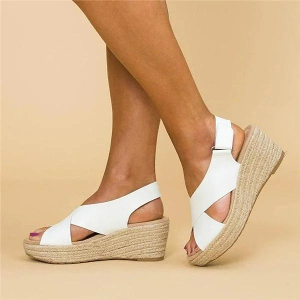 Annika orthopedic open-toe wedges by Emma & Rose Cape Town, bohemian style women's sandals with wooden platform and leather straps.