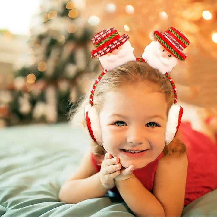 Snowy Cheer | Red Santa Hat Earmuff Christmas Headband For Women
