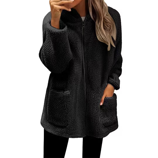 Women's Zip-Up Fleece Jacket with High Collar and Pockets
