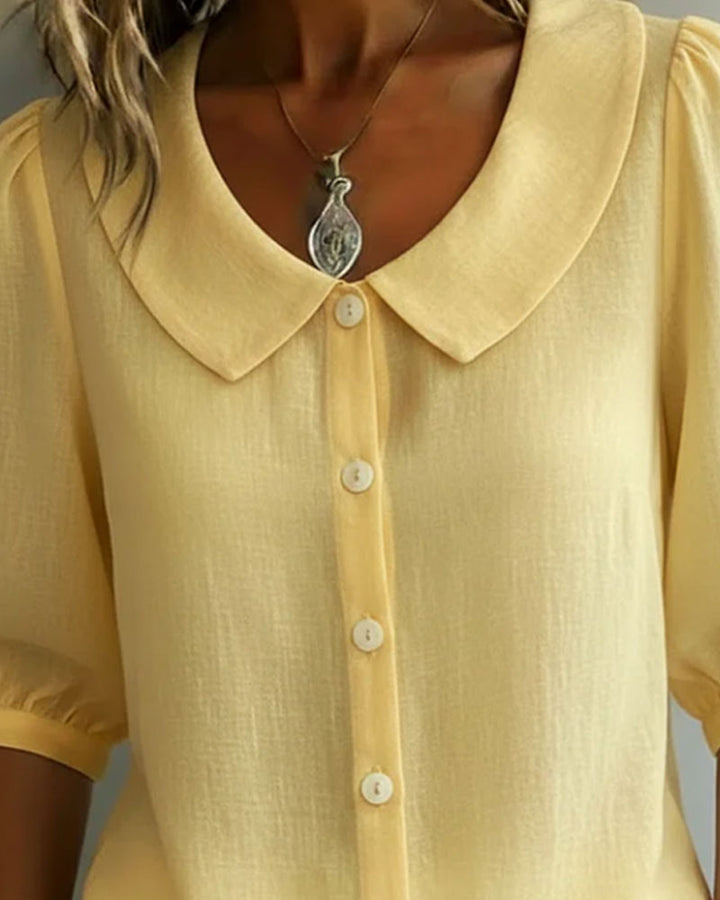 Women's Cotton Blouse with Peter Pan Collar and 3/4 Sleeves - Chic