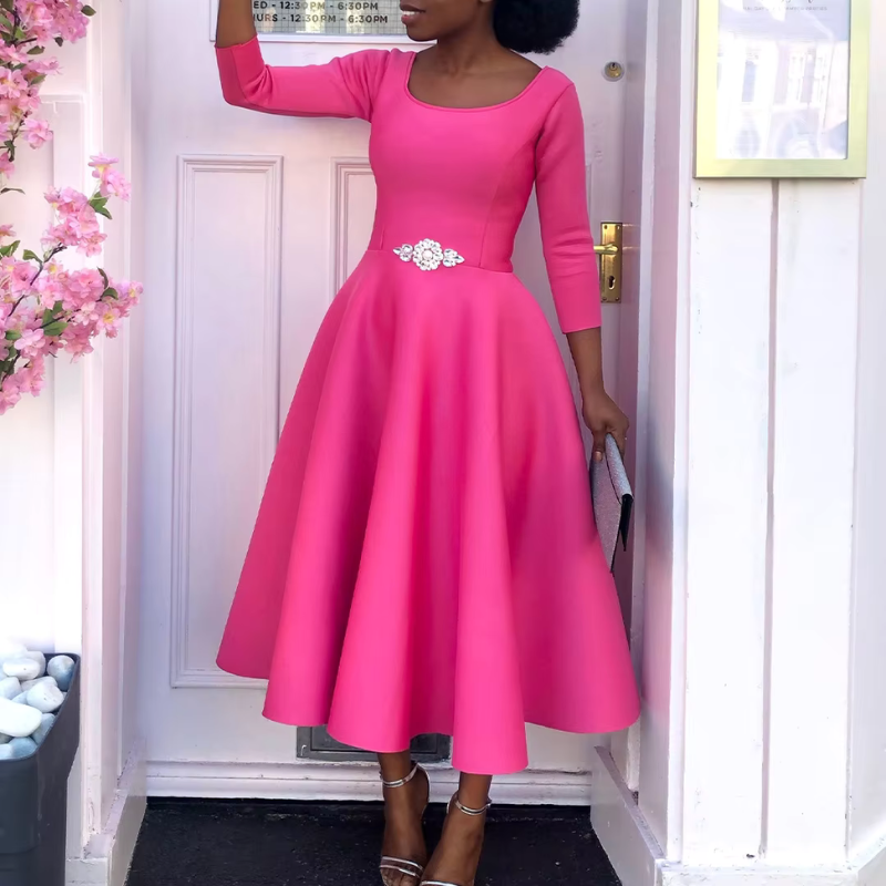 Felicia | Women's Simple Midi Dress with Round Neck