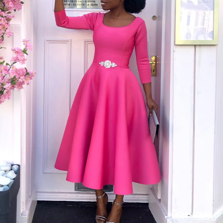 Felicia | Women's Simple Midi Dress with Round Neck