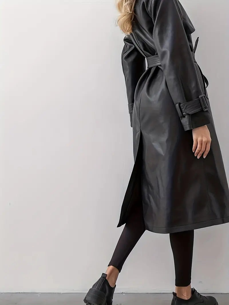 Emma | Chic and Luxurious Faux Leather Trench Coat