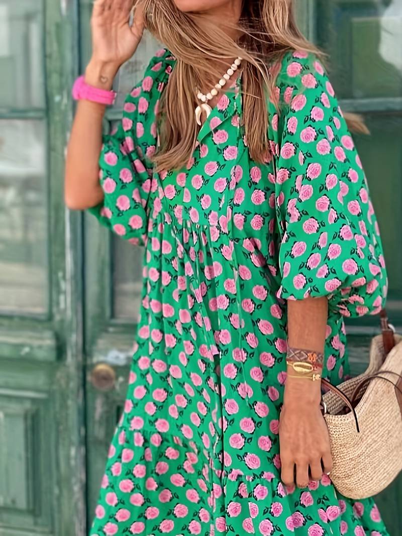 Abisha - Boho maxi dress with loose floral print