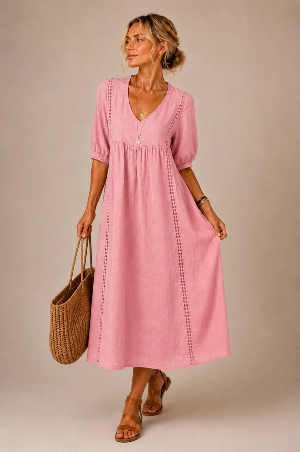 Natasja™ | Tummy-Hiding Midi Dress with V-Neck