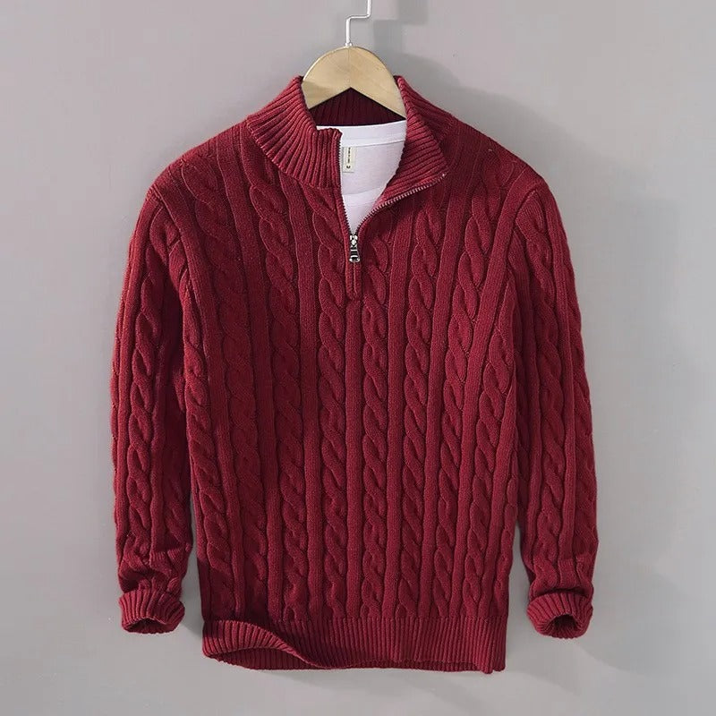 Florian | Men's Cable Knit Pullover with Zipper Collar
