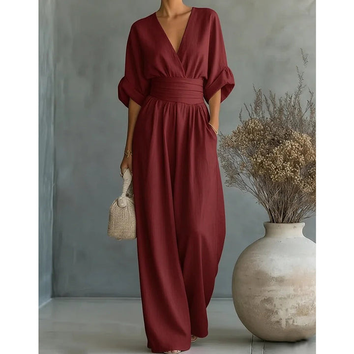 Elegant Women's Jumpsuit with V-Neck and Wide Legs