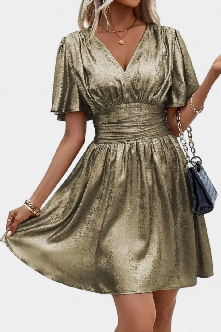 Adalee Women's Dress with V-Neck and Crossed Waist - Elena Harper