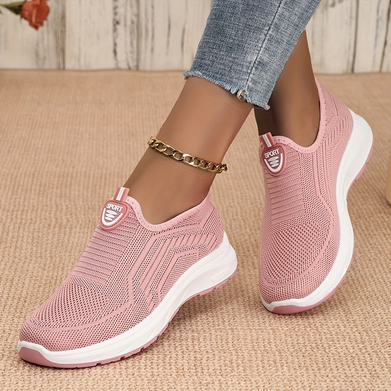 Ladies Slip-On Sneakers with Knitted Upper and Low Sole