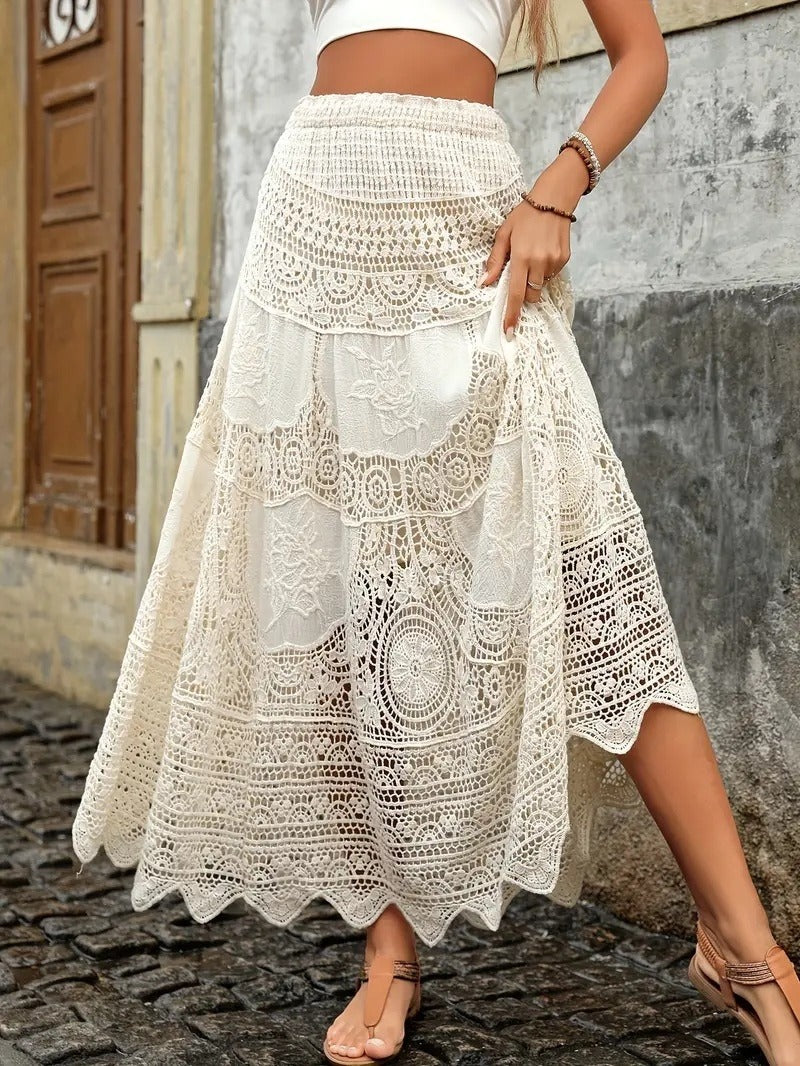 Long lace skirt for women, handcrafted bohemian style - Mariana