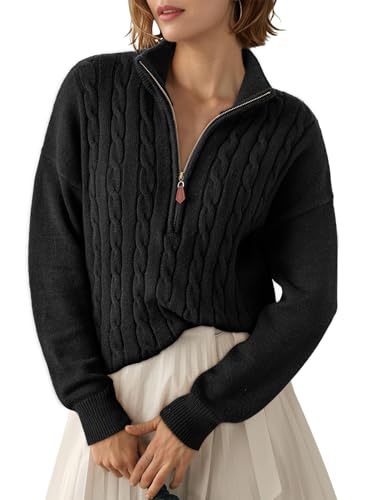 Women's Half-Zip Sweater with High Collar - Retro and Comfortable