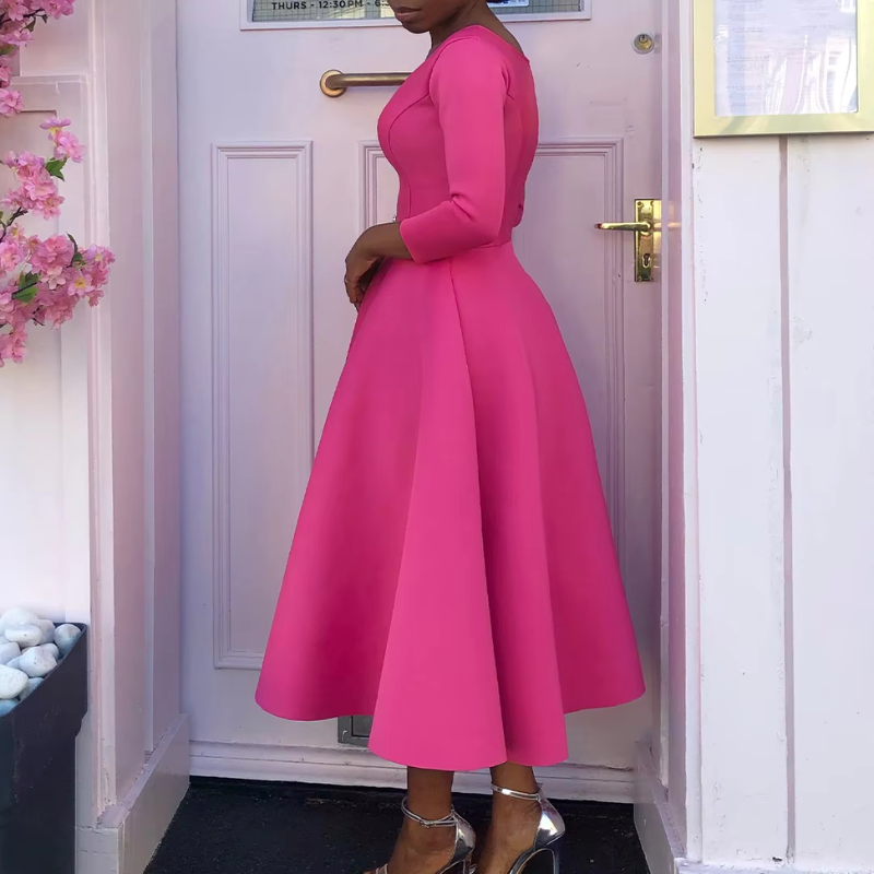 Felicia | Women's Simple Midi Dress with Round Neck