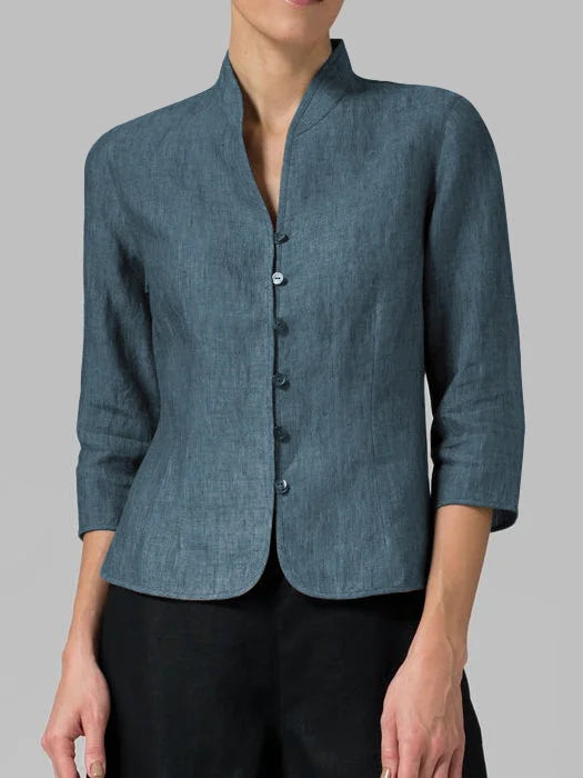 Button-Front 3/4 Sleeve Jacket for Women - Mandarin Collar