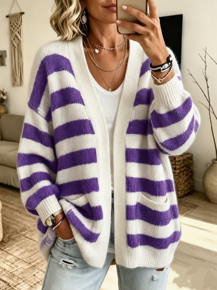 Striped women's cardigan with pockets - Comfortable and practical