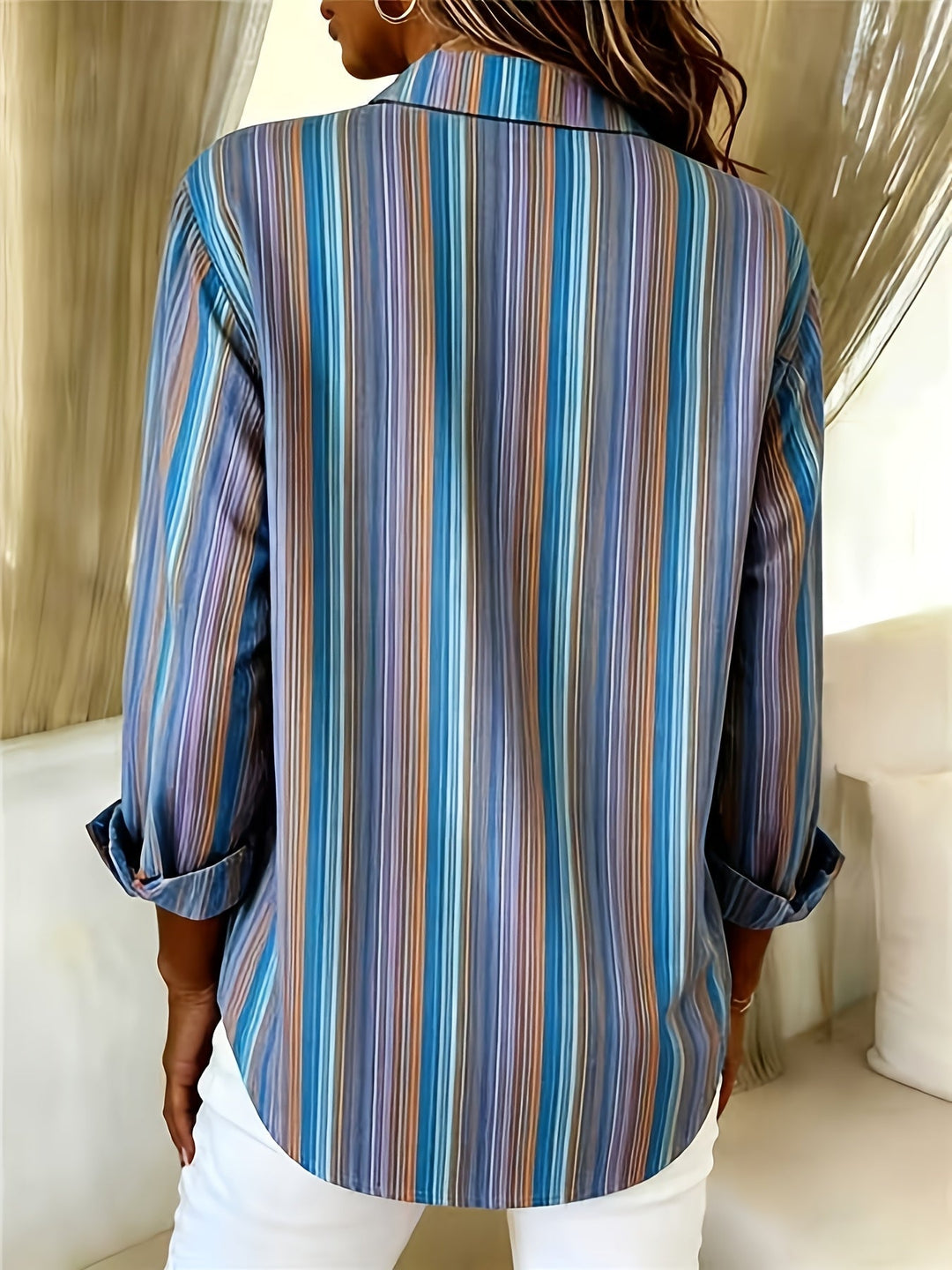 Women's Striped Long Sleeve Button-Up Casual Fit Shirt