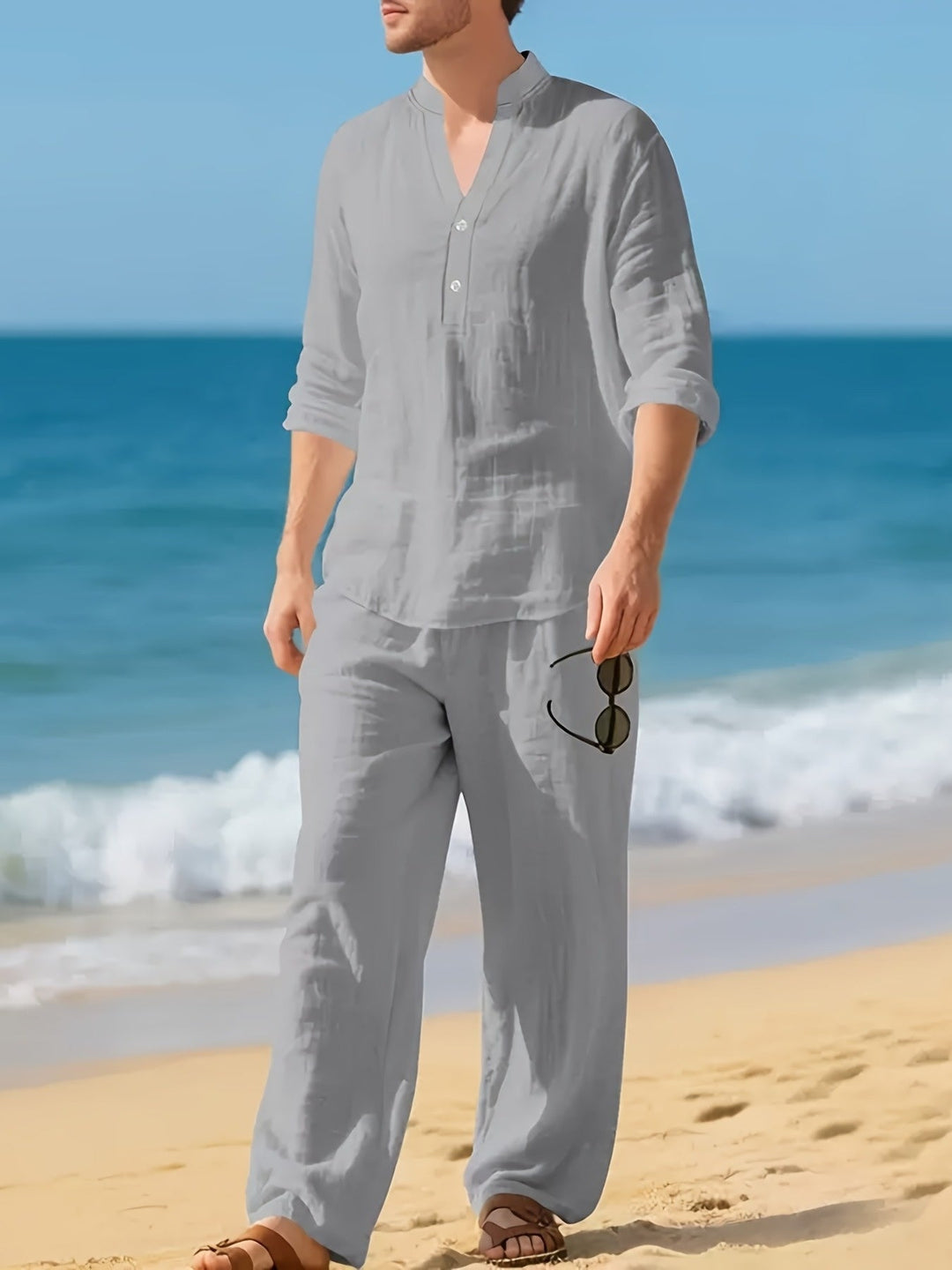 LAURENT MONACO | LINEN SET WITH V-NECK FOR MEN